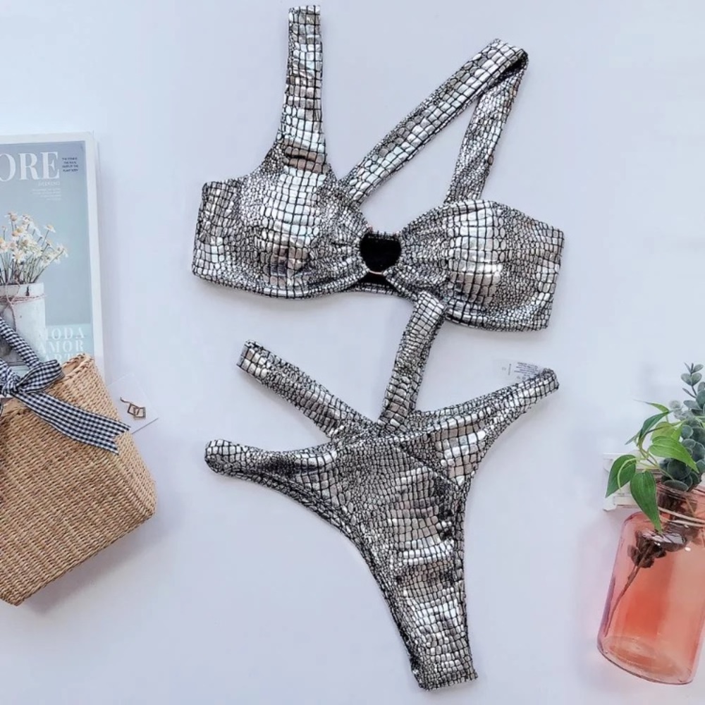 (Last 1) Sexy snake print two piece cutout bikini - Picture 3 of 8